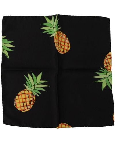 Dolce & Gabbana Black Pineapple Printed Square Handkerchief Scarf Silk