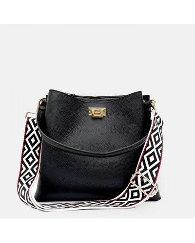 Apatchy London Leather Tote Bag With & Aztec Strap - Black