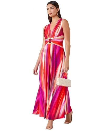 Ariella Ombre Buckle Detail Maxi Stretch Dress - Red