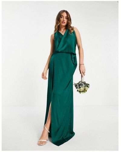 TFNC London Satin Wrap Maxi Dress - Green