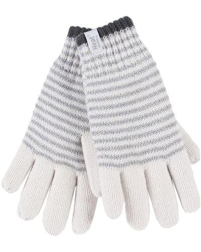 Heat Holders Striped Fleece Lined Thermal Gloves - White