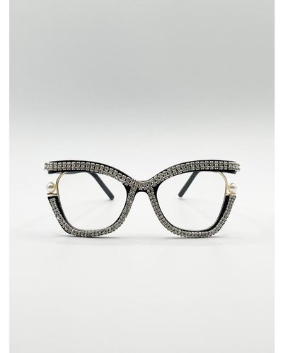 SVNX Festival Diamante With Pearls Cateye Glasses - Black