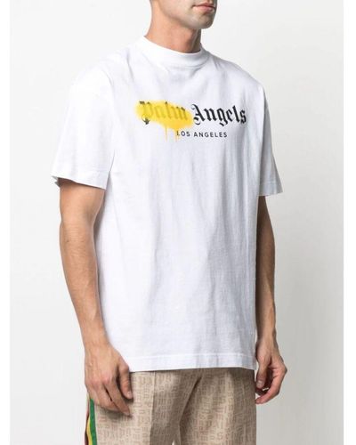 Palm Angels Los Angeles Yellow Sprayed Logo T-shirt - White