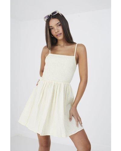 Brave Soul 'Leaf' Cotton Seersucker Mini Dress - White