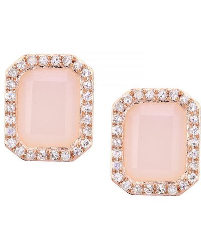 DIAMANT L'ÉTERNEL 9ct Rose Gold Diamond And Pink Opal Rectangular Cut Stud Earrings