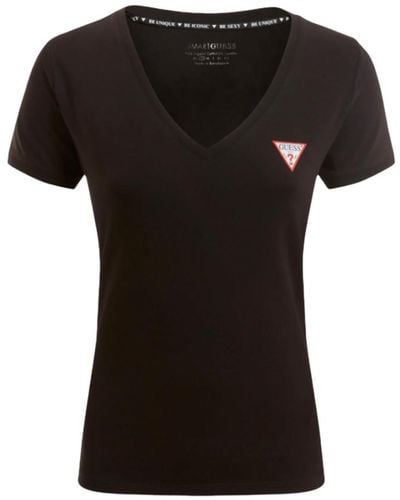 Guess Damen Eco Triangle T-shirt Met V-ausschnitt - Zwart