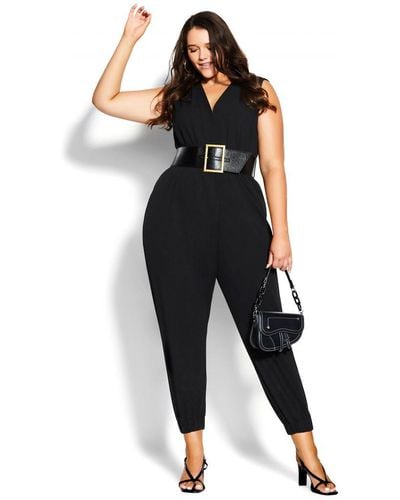 City Chic Plus Size In Bloom Jumpsuit Playsuit V-neck - Black