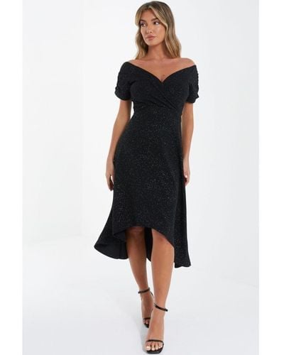 Quiz Glitter Bardot Midi Dress - Black
