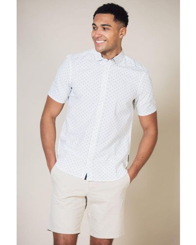 French Connection White Patterned Cotton Short Sleeve Shirt