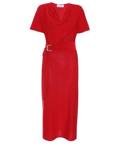 Quiz Cowl Neck Buckle Midi Dress - Red