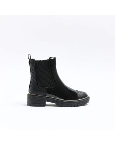River Island Chelsea Boots Black Wide Fit Quilted Pu
