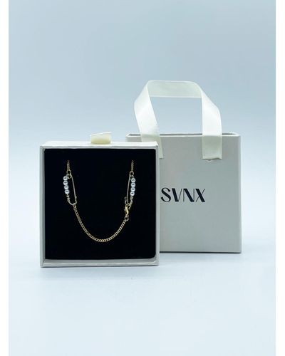 SVNX Long Pearl Safety Pin Necklace - Metallic