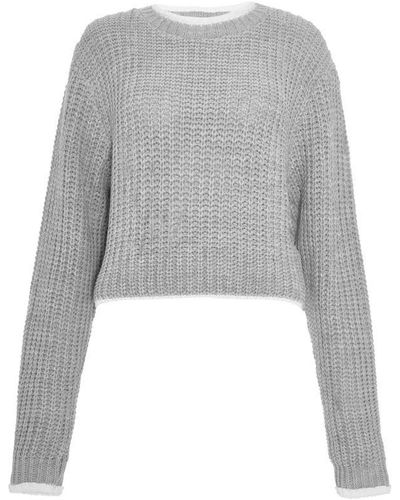 Quiz Grey Knitted Crop Jumper