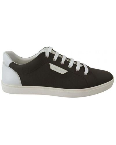 Dolce & Gabbana White Green Leather Low Top Trainers Shoes - Black