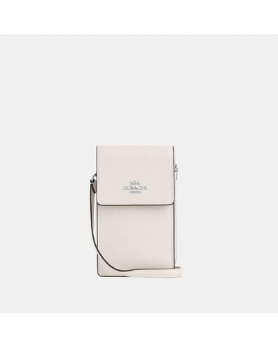 COACH Crossgrain Leather North South Phone Crossbody - White