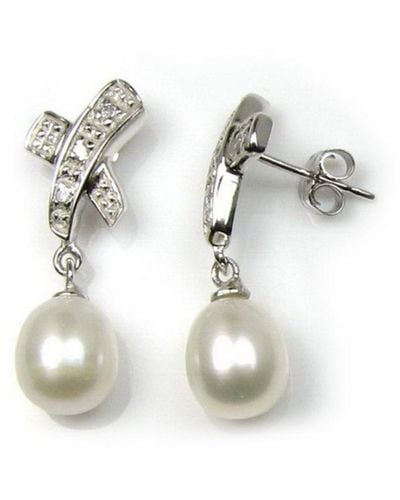Blue Pearls Pearls Freshwater Cross Dangling Earrings And Mounting - White