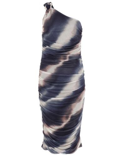 Quiz Navy Tie Dye Mesh One Shoulder Midi Dress - Blue