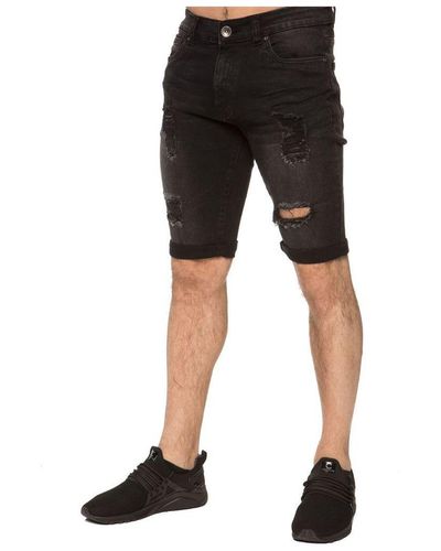 Enzo | Skinny Gescheurde Shorts Voor - Zwart