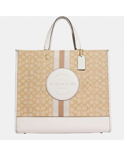 COACH Signature Striped Jacquard With Patch Dempsey Tote 40 Bag - Natural