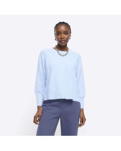 River Island Jumper Blue Knitted - White