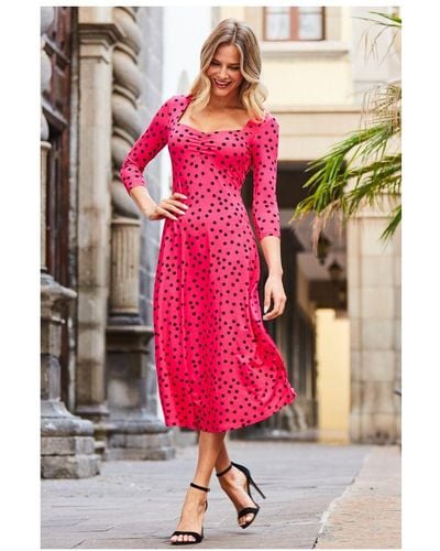 Sosandar Spot Sweetheart Midi Dress - Pink