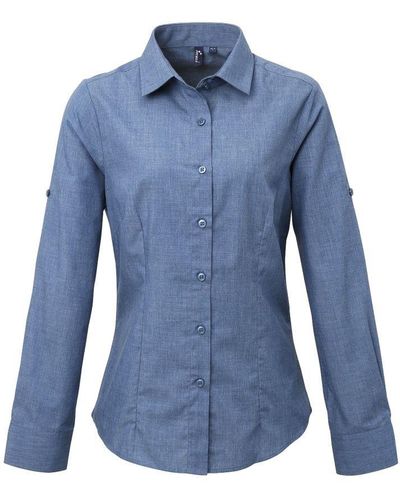 PREMIER Poplin Cross-dye Roll Mouwen Lange Mouwen Shirt (indigo Denim) - Blauw
