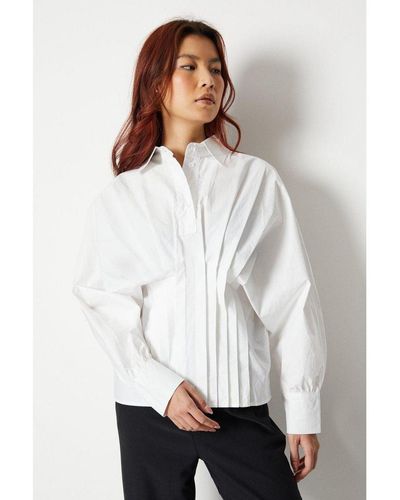 Warehouse Pleat Front Shirt Cotton - White