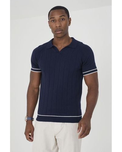 Brave Soul 'Menton' Short Sleeve Open Collar Polo Shirt - Blue