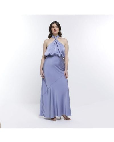 River Island Halter Maxi Dress Bridesmaid - Blue