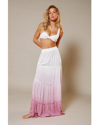 Warehouse Crinkle Viscose Ombre Tiered Maxi Skirt - Pink