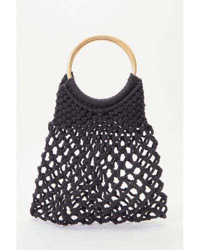 Quiz Black Crochet Bamboo Handbag