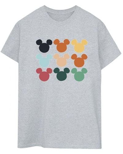 Disney Ladies Mickey Mouse Heads Square Cotton Boyfriend T-Shirt (Sports) - Grey
