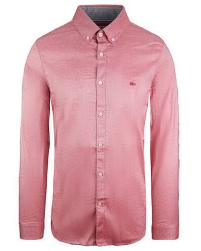 Lacoste Slim Fit Pink Oxford Shirt Cotton