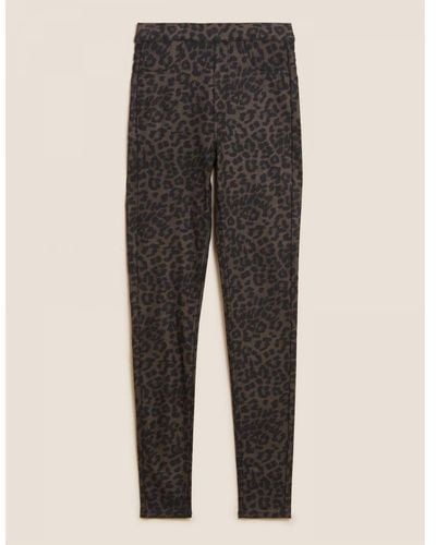 Marks & Spencer Ladies Printed Coated High Waisted Jeggings - Brown