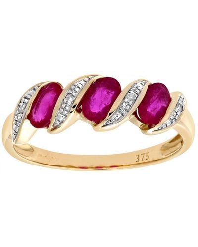 DIAMANT L'ÉTERNEL 9ct Geelgouden Diamanten En Robijnrode Eeuwigheid Ring - Roze
