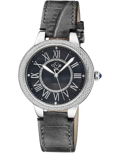 Gevril Gv2 Astor Ii 9143-l7 Zwitsers Horloge Met Zwarte Wijzerplaat En Zwarte Leren Diamanten - Grijs