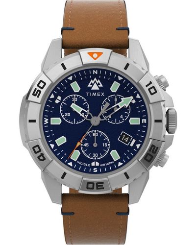 Timex Ridge Chrono Watch Tw2W16300 Leather (Archived) - Blue