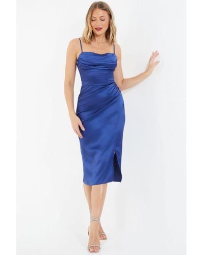 Quiz Satin Corset Midi Dress - Blue