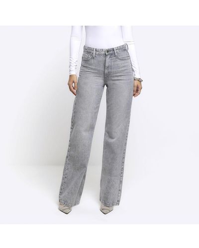 River Island Straight Jeans Grey High Waisted Relaxed Cotton