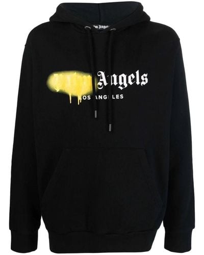 Palm Angels Los Angeles Gele Spray Logo-print Hoodie Zwart
