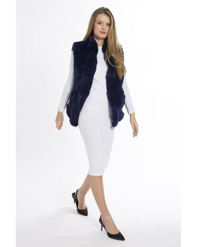 Jayley Hand Knitted Faux Fur Gilet - Blue