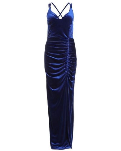 Quiz Royal Velvet Ruched Maxi Dress - Blue