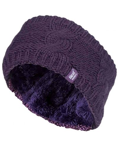 Heat Holders Ladies Cable Knitted Fleece Lined Thermal Winter Ear Warmer Headband - Purple