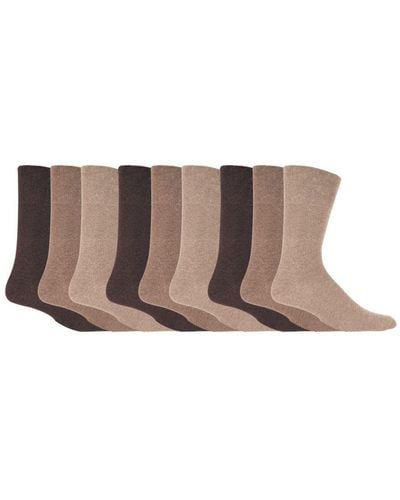 Gentle Grip 9 Pairs Non Elastic Cotton Soft Loose Top Socks - Brown