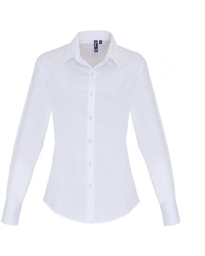 PREMIER Ladies Stretch Fit Poplin Long Sleeve Blouse () - White