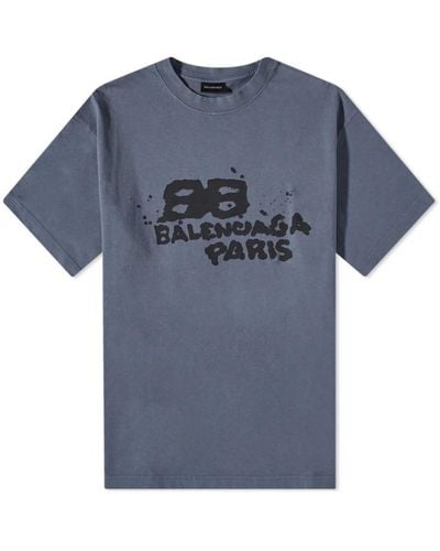 Balenciaga Hand Draw Bb Icon Logo T-Shirt - Blue