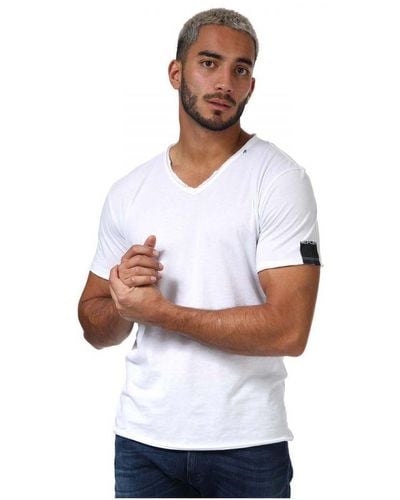 Replay Jersey T-shirt Met V-hals Voor , Wit