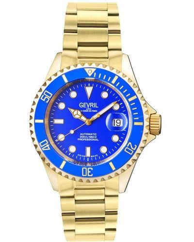 Gevril Wall Street Blauwe Wijzerplaat Ip Gouden Armband Horloge
