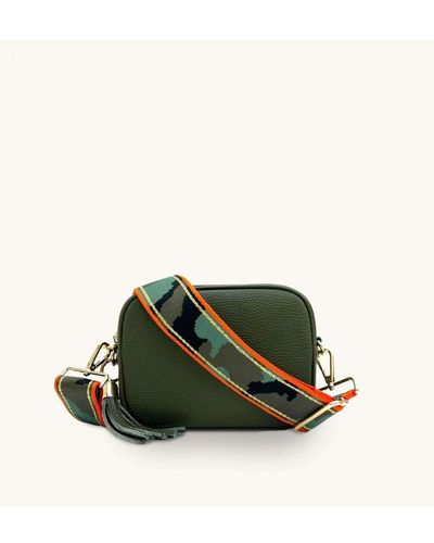 Apatchy London Leather Crossbody Bag With & Stripe Camo Strap - Green