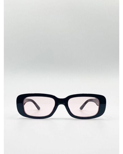 SVNX Plastic Frame Retro Rectangle Sunglasses With Clear Lenses - White